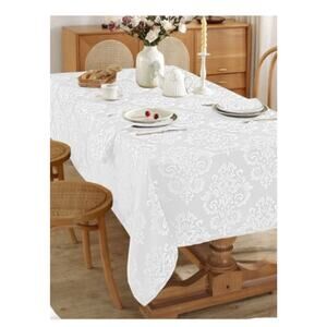 Sasty BaleTable Cloth 60 x 84 White Damask Pattern Wrinkle Resistant Holidays